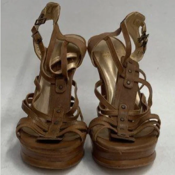 Stuart Weitzman, 7.5, Brown Leather Strappy Gladiator Platform Stilettos, EUC - Picture 7 of 13